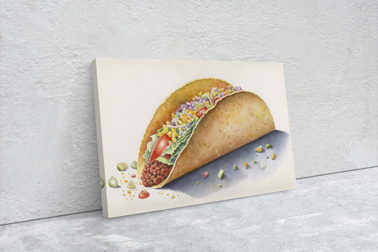 Taco Watercolor, Canvas Art, Ready To Hang Large Print,  Colorful, Water Color, Mexican food, Kitchen Art, Dining Room, Restaurant Art