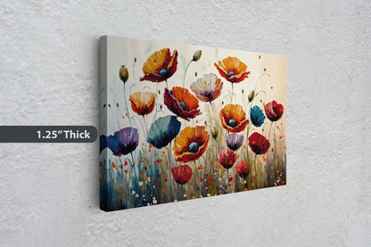 Colorful Poppy Flowers Fine Art Canvas Art Ready To Hang Large Print, Oil Painting, Poppies