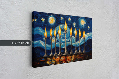 Starry Menorah, Hanukkah Painting, Festive Decor, Winter Season, Jewish Art, Chanukah, Framed Canvas, Jewish Print