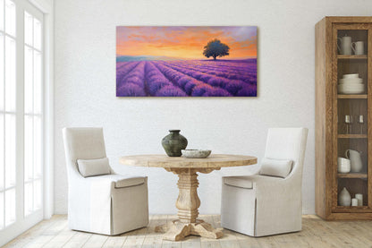 Lavender Fields, Sunset Lavender Painting, Wildflower Painting