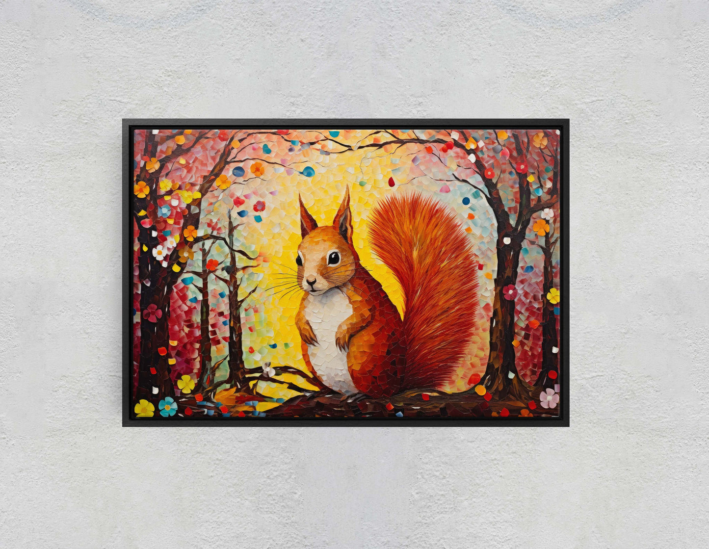 Colorful Squirrel, Woodland Animal, Canvas Framed, Large Art print, Bright Vivid Decor, Cute and Fun, Red Squirrel