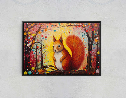 Colorful Squirrel, Woodland Animal, Canvas Framed, Large Art print, Bright Vivid Decor, Cute and Fun, Red Squirrel