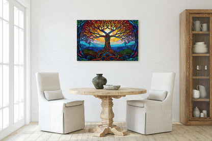 Tree of life, Yggdrasil Painting, Norse Mythology, Celtic Art, Stained Glass, Symbolic Artwork, Nature Decor, Abstract Nature, Large Print