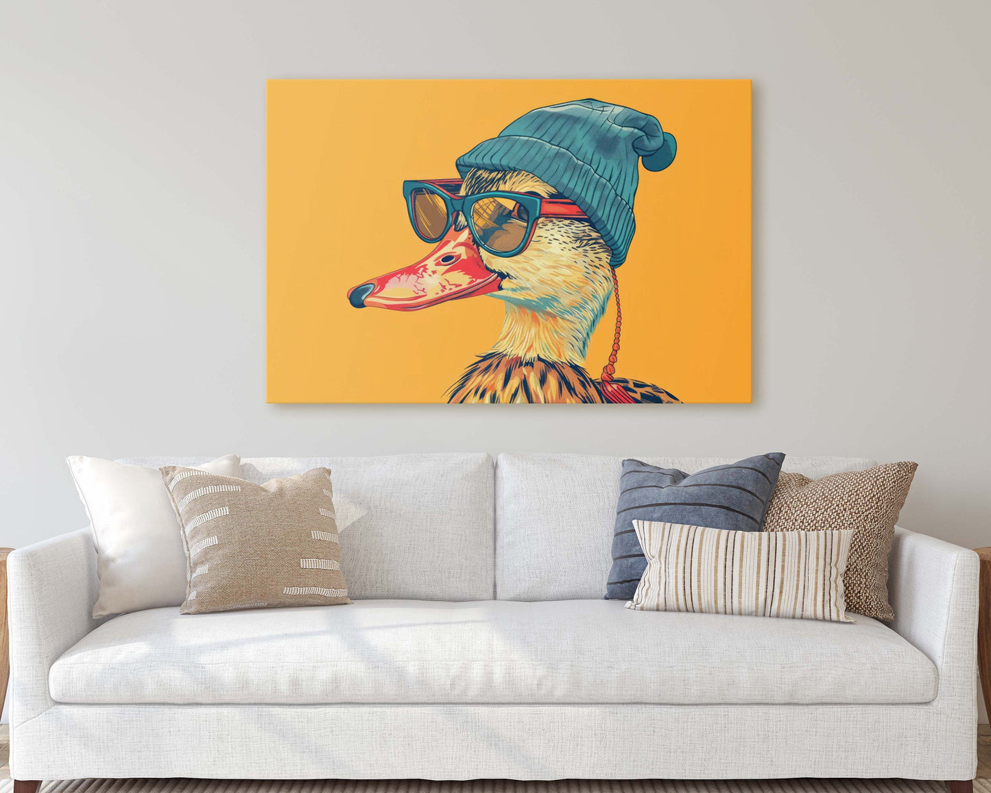 Hipster Duck, Pop Art, Street Art, Graffiti Painting, Animal Sunglasses, Orange Blue, Fun Quirky, Large Art Print, Kids Room, Boys Room