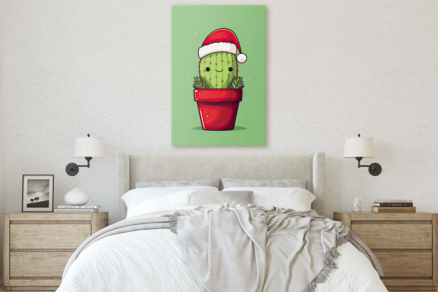 Christmas Cactus, Cute Cactus, Cute Christmas Decor, Illustration, Southwester, Chibi Style, Cartoon Cactus