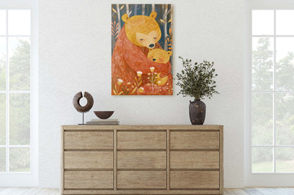 Mama Bear, Bear and Cub, Mom and Child, Dad and Baby, Kids Room, Nursery Decor, Illustration Painting, Framed Canvas, Large Art Print