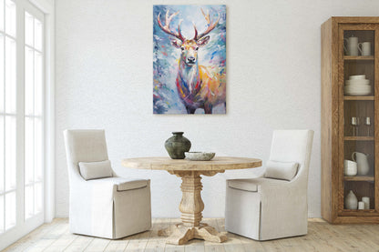Reindeer Painting, Colorful Reindeer, Winter Art, Festive Decor, Xmas Print, Framed Canvas, Reindeer Print