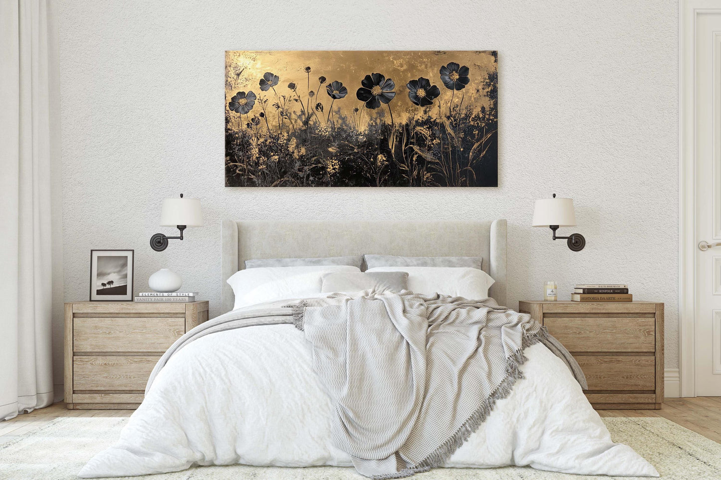 Black and Gold, Wildflowers Print, Flower Art, Botanical Print, Modern, Contemporary