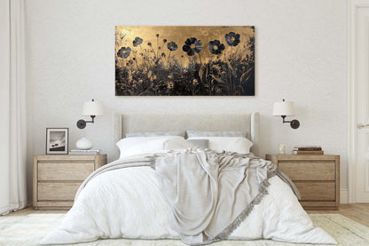 Black and Gold, Wildflowers Print, Flower Art, Botanical Print, Modern, Contemporary