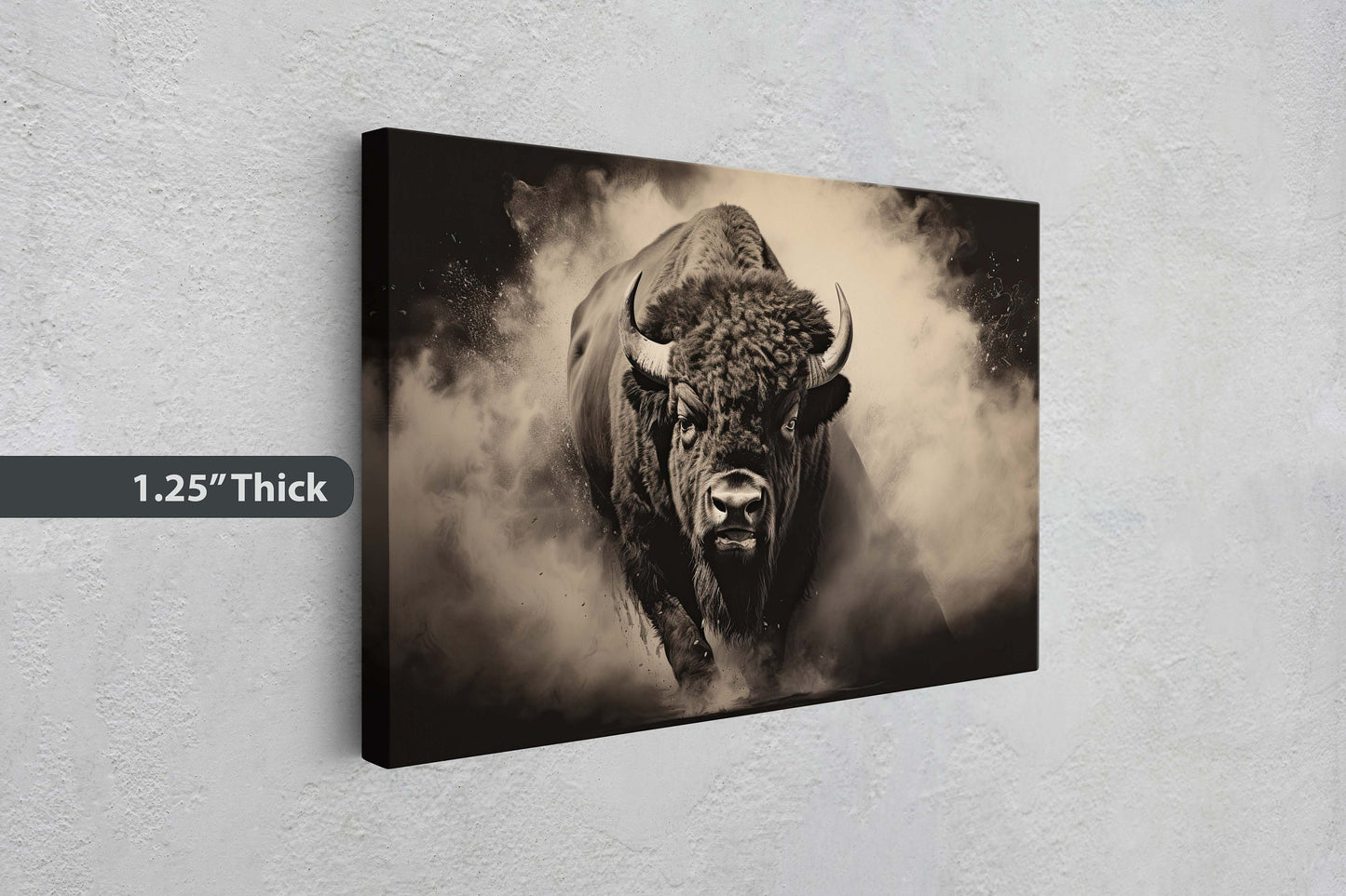 American Buffalo, Bison Picture, Buffalo Painting, Dramatic Bison, Americana, American West, Photography, Photo, Framed Canvas