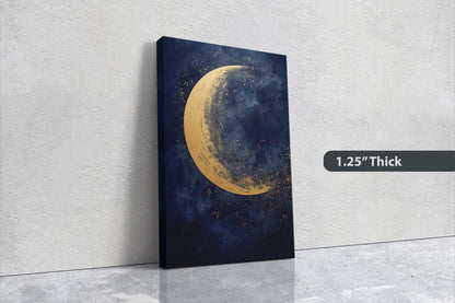 Gold Moon on Indigo, Moon Painting, Minimalist Art, Circle Indigo, Maximalist Art, Contemporary Decor, Celestial Art, Space Decor, Night Sky