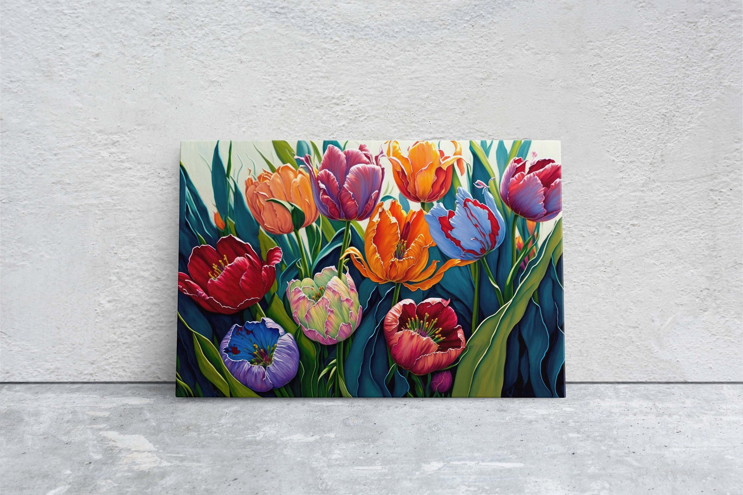 Tulip Field Fine Art Canvas Art Ready To Hang Large Print, Oil Painting, Colorful flower