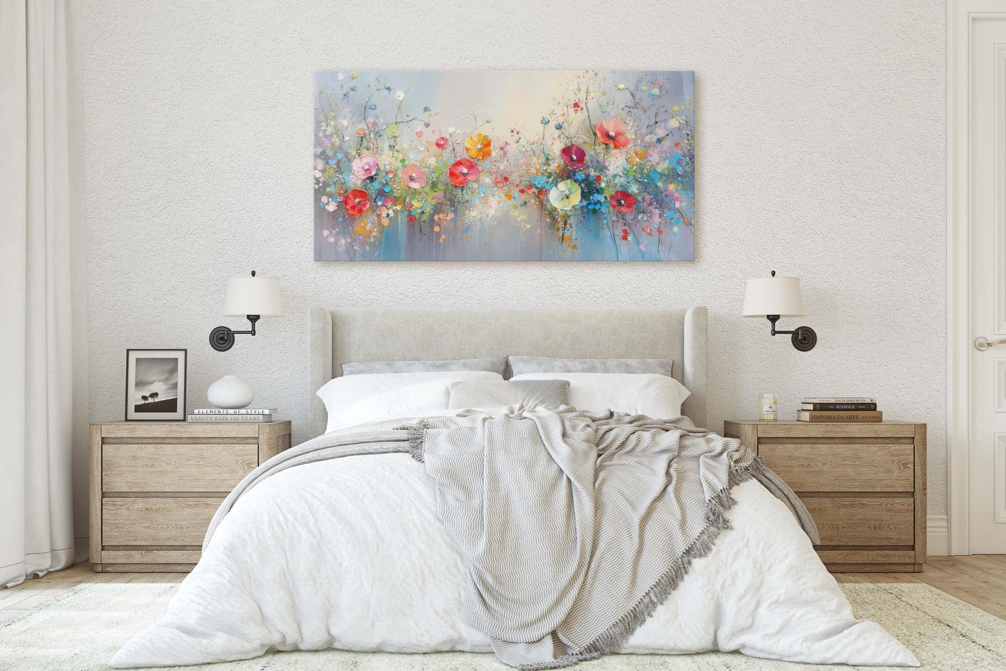 Flowers in Rain, Wildflowers on Canvas, Abstract Wall Art, Framed Canvas, Watercolor flowers,  Floral Print, Classic, Rustic Farmhouse