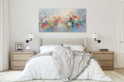 Flowers in Rain, Wildflowers on Canvas, Abstract Wall Art, Framed Canvas, Watercolor flowers,  Floral Print, Classic, Rustic Farmhouse