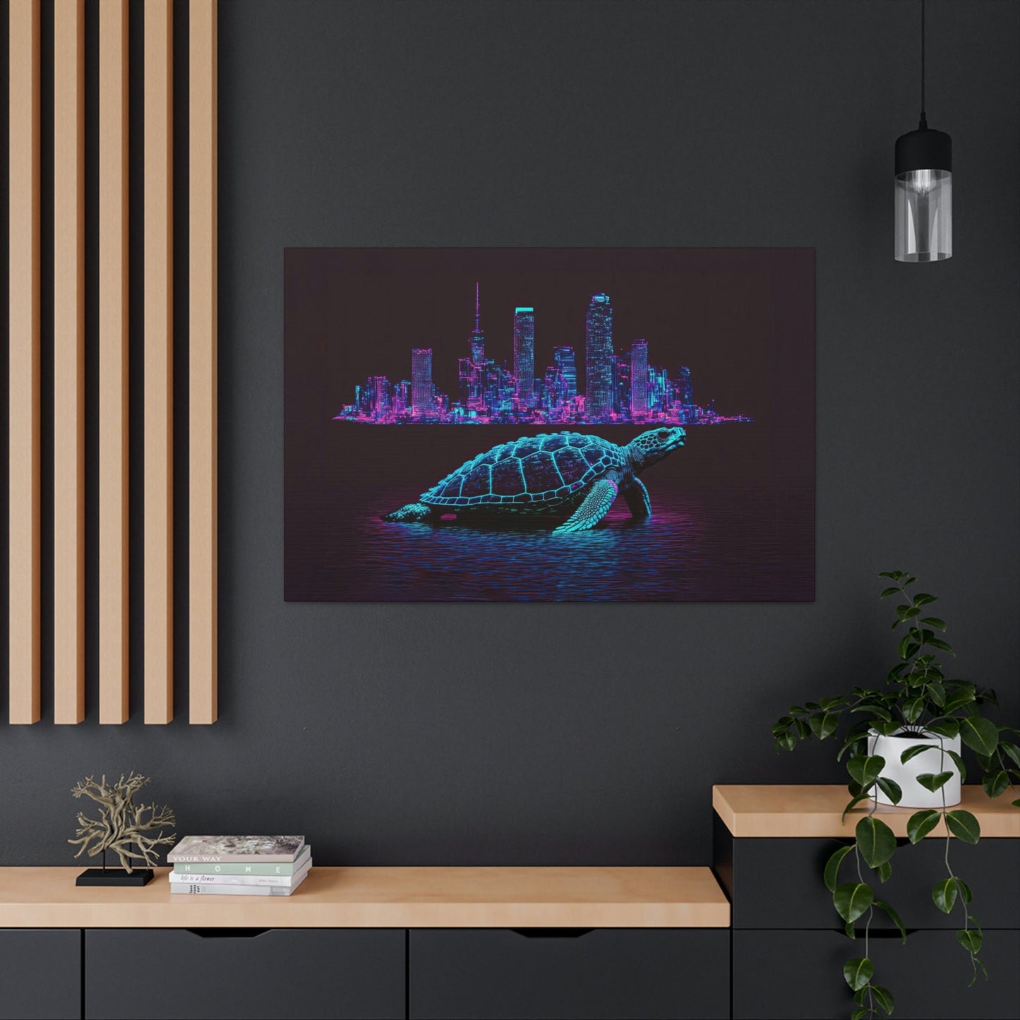 Turtle Pixel Art Canvas Art Ready To Hang Large Print, Man Cave, Video Game, Retro, Synthwave, Neon
