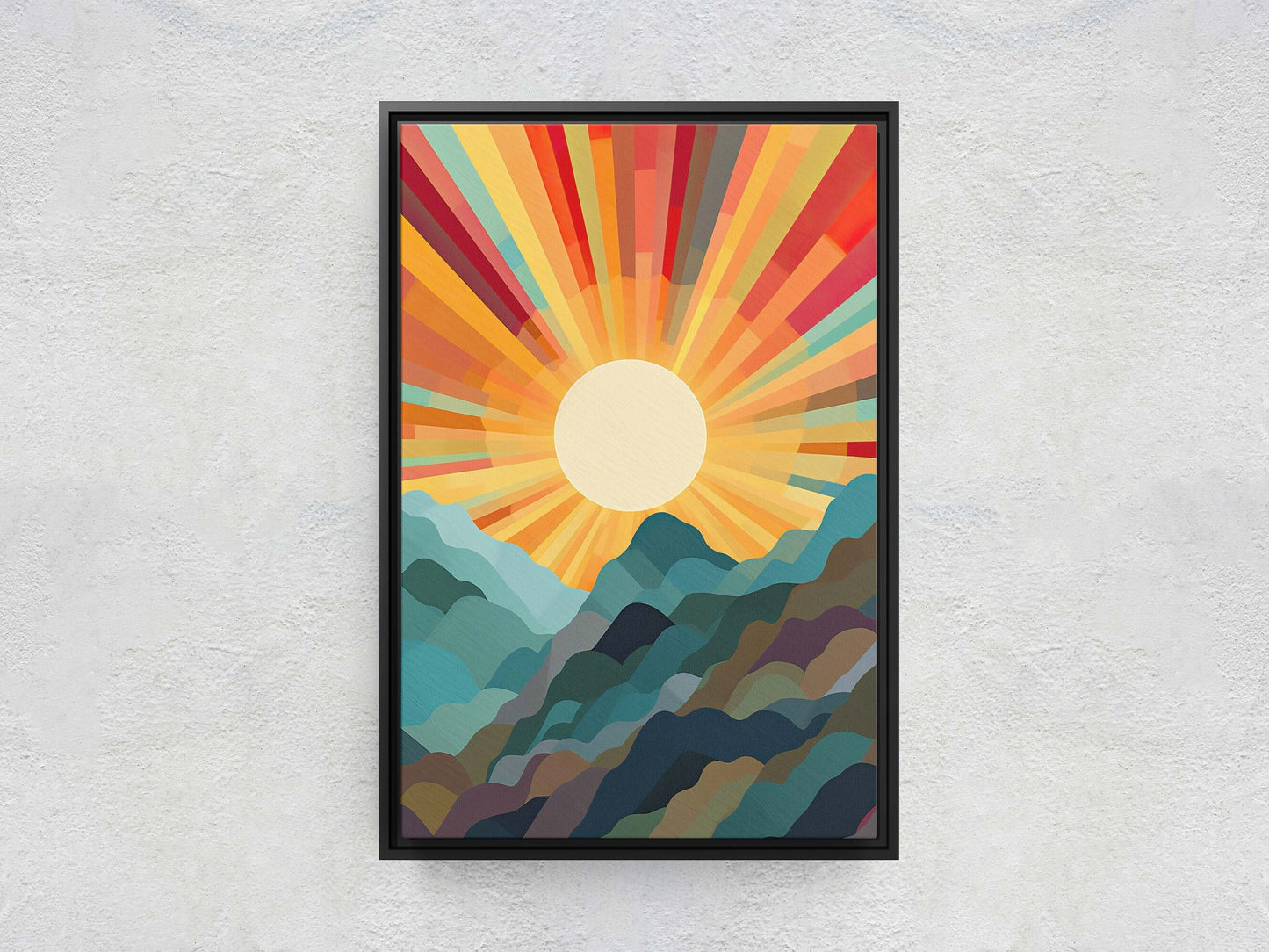 Sunshine Mountain on Canvas, Sunset Decor, Flat Art, Vibrant Color, Bold Art, Vertical, Abstract, Mid Century Modern, Scandinavian Print