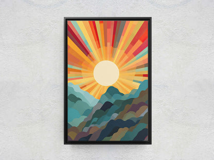 Sunshine Mountain on Canvas, Sunset Decor, Flat Art, Vibrant Color, Bold Art, Vertical, Abstract, Mid Century Modern, Scandinavian Print
