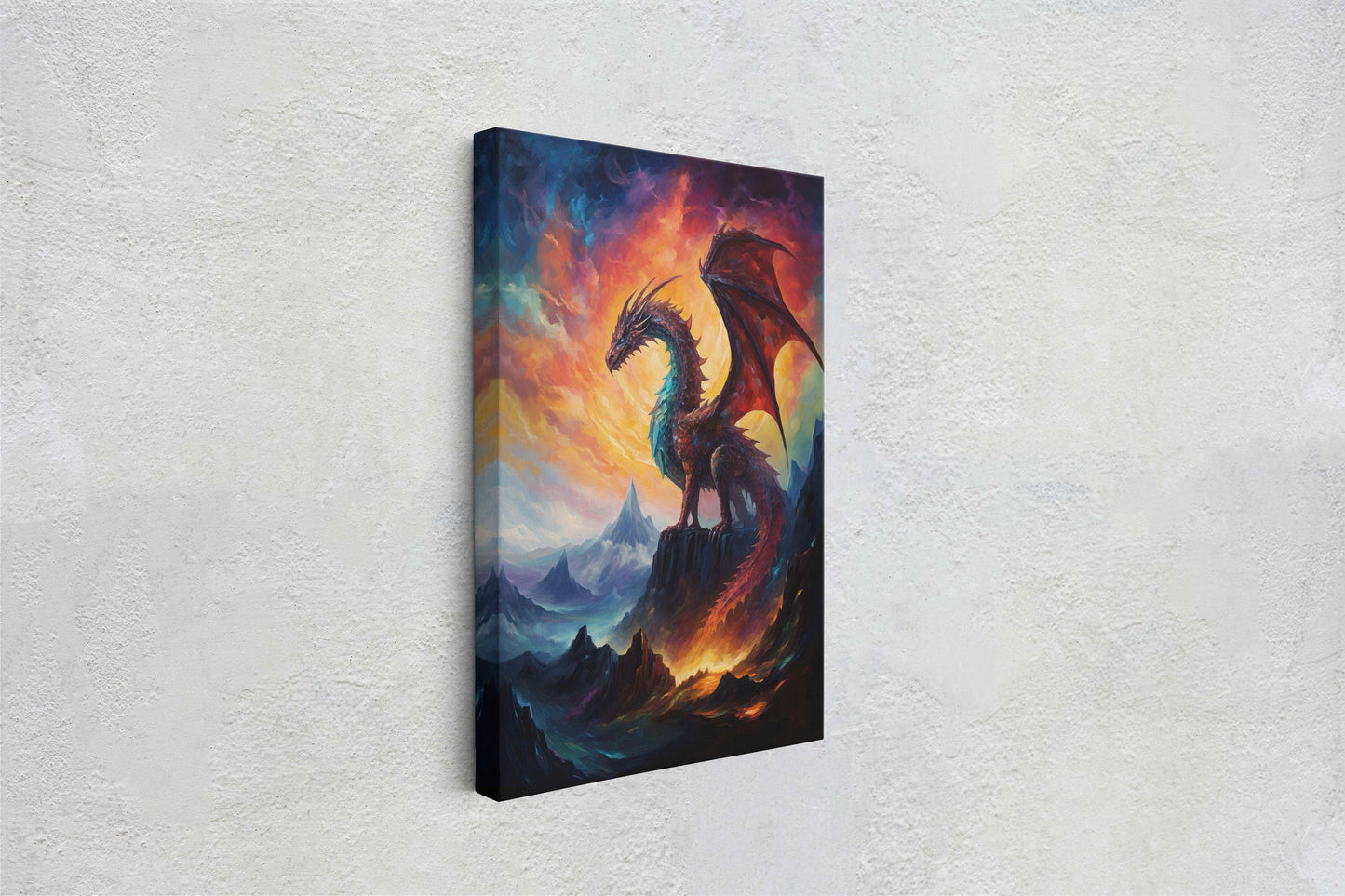 Dragon Portrait, Volcano Dragon, Mythical Creature, Fantasy Animal, Framed Canvas, Poster Print, Game room, Man Cave
