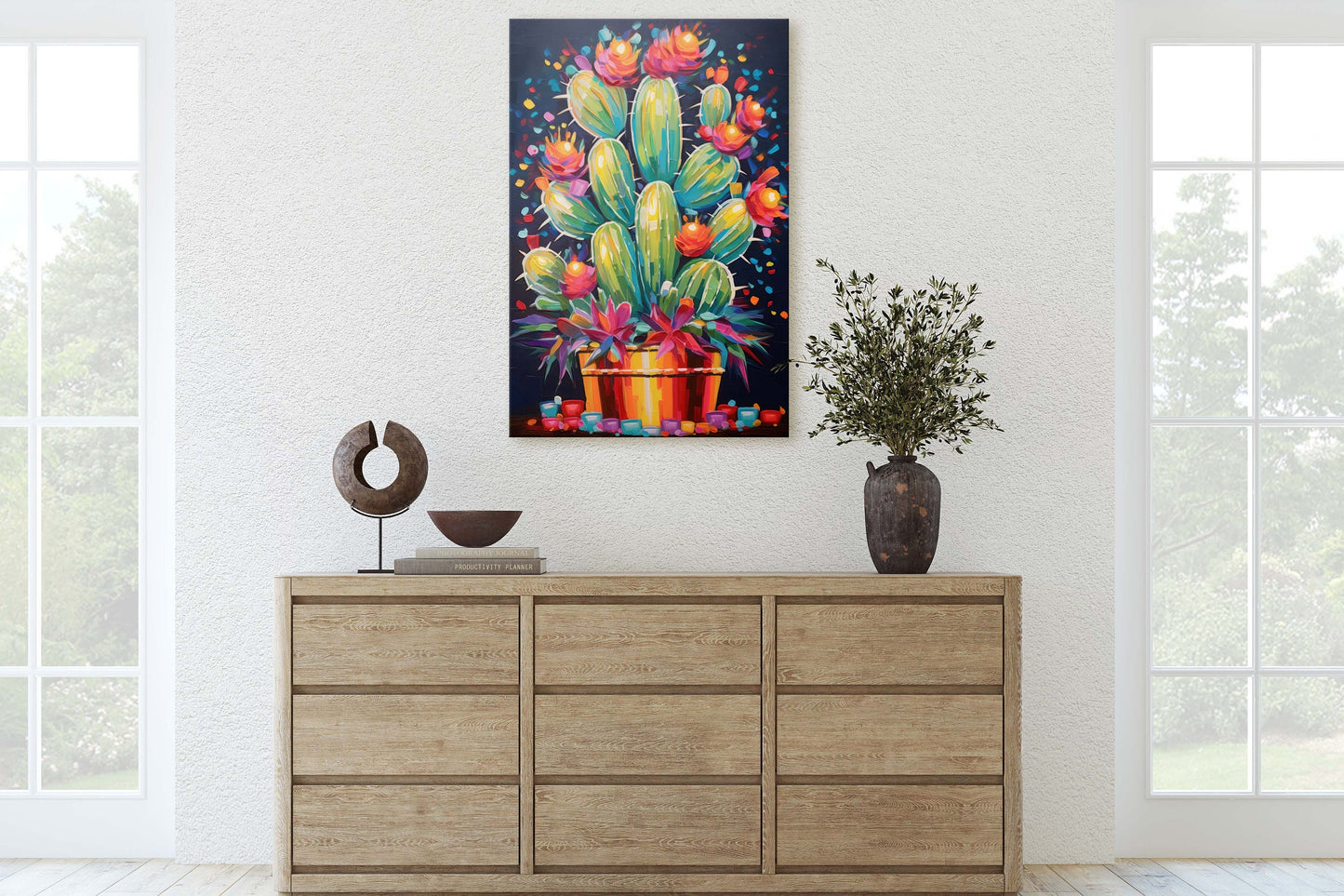 Colorful Cactus Painting, Southwest Decor, Desert Art, Southwestern, Framed Canvas, South West, Vibrant Painting