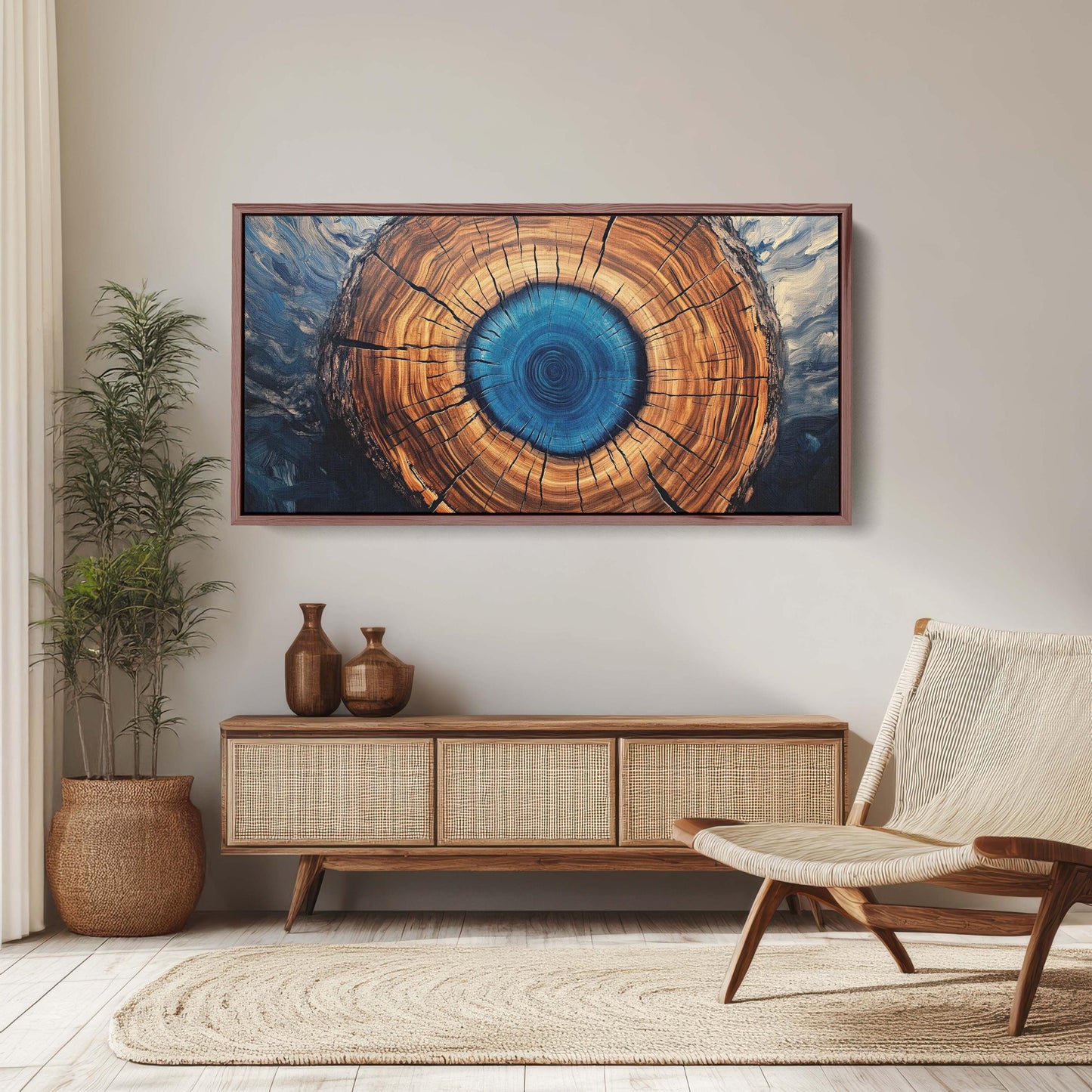 Modern Tree Decor, Contemporary Art, Blue Log, Wide Print,