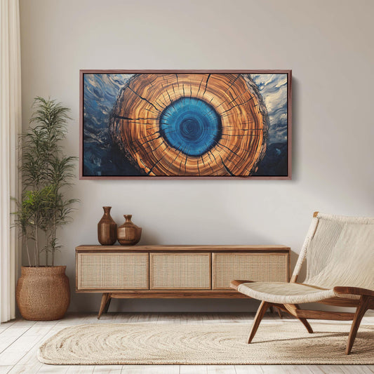 Modern Tree Decor, Contemporary Art, Blue Log, Wide Print,