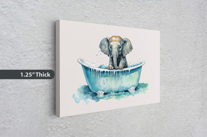Elephant Bath, Elephant in Bathtub, Bathroom Decor, Kids Bath, Powder room, Fun Art, Cute Baby Elephant, Bath time Art, Silly Decor