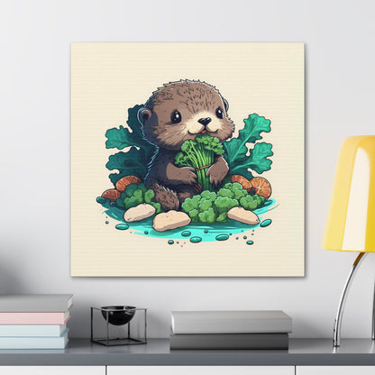 Otter Eating Vegetables Stretched Canvas Art