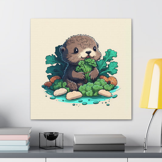Otter Eating Vegetables Stretched Canvas Art
