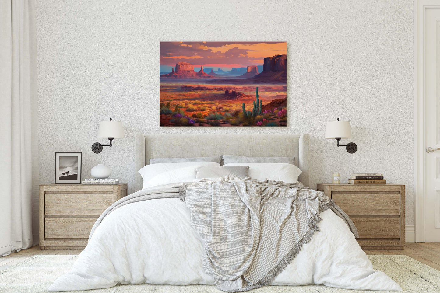 Sunset Desert, Landscape Painting, Southwest Decor, Pink Purple Blue Orange, Cactus Painting, Arizona Art, Calming Art