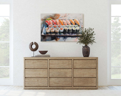 Sushi Print, Sashimi Canvas, Food Decor, Kitchen Art