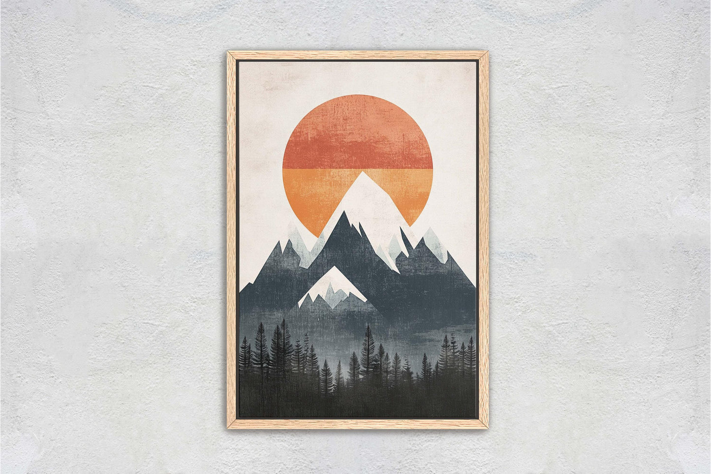Mountain Sunrise, Contemporary Print, Linocut Print, Scandinavian Design, Modern