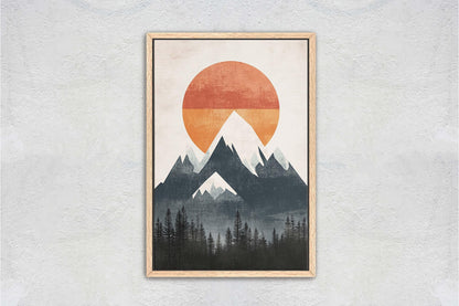 Mountain Sunrise, Contemporary Print, Linocut Print, Scandinavian Design, Modern