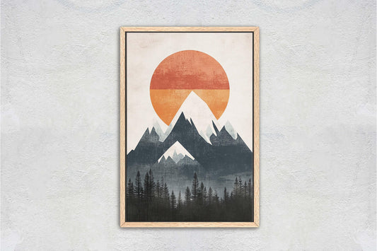 Mountain Sunrise, Contemporary Print, Linocut Print, Scandinavian Design, Modern