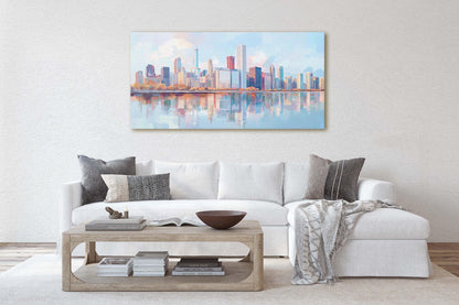 City Skyline Print, Urban City, Waterfront Buildings