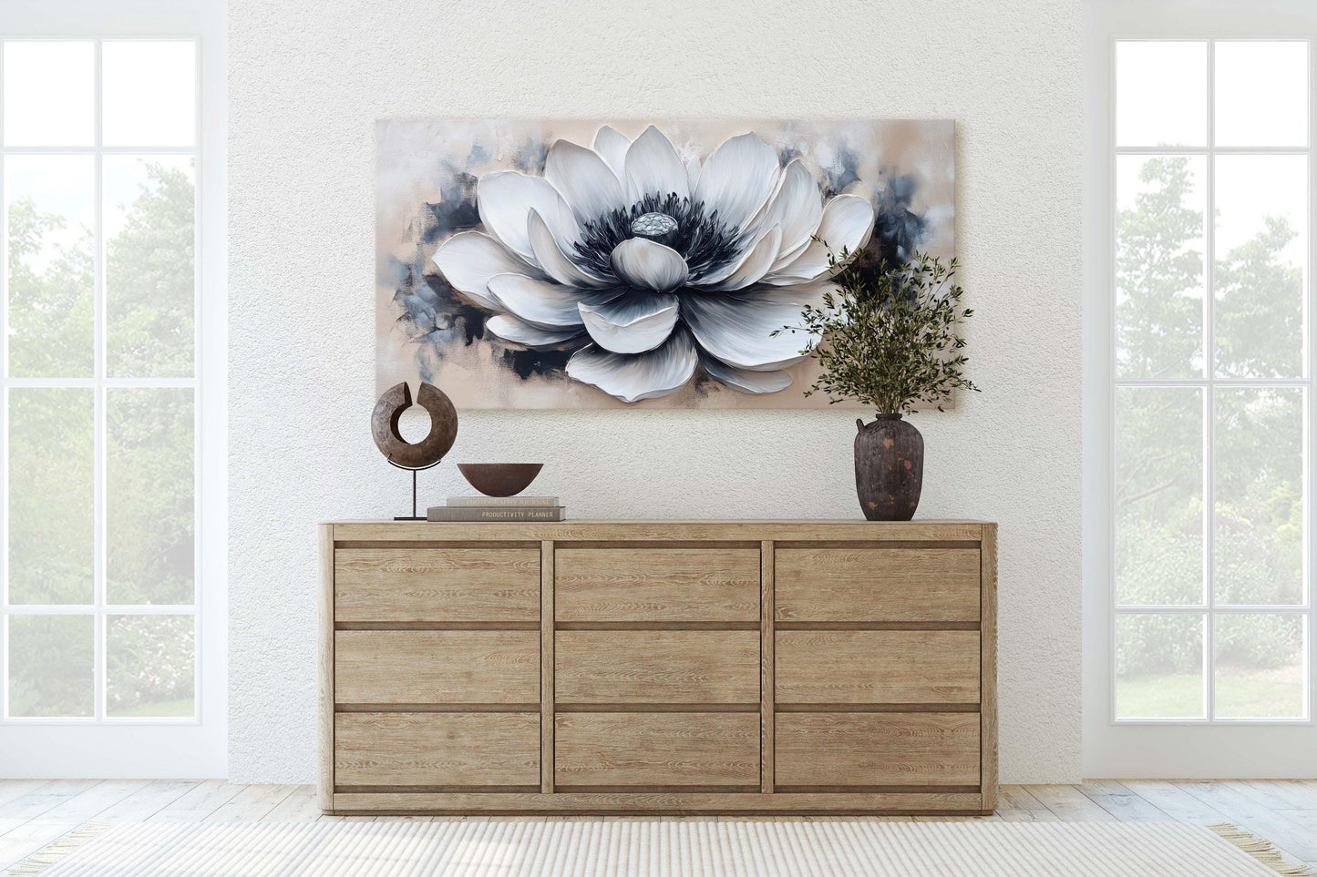 Black White Flower, Neutral Tones, Flower Painting