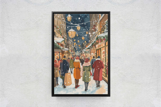 Vintage Christmas Canvas, Christmas Shopping, Christmas Village