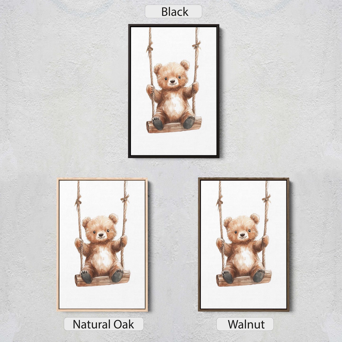 Cute Bear Swinging, Bear Art, Childrens Decor, Kids Art, Girls Room, Boys Room