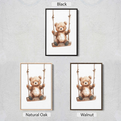 Cute Bear Swinging, Bear Art, Childrens Decor, Kids Art, Girls Room, Boys Room