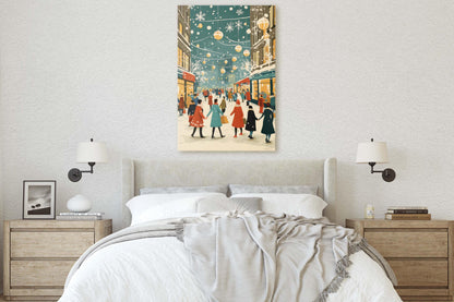 Vintage Christmas Canvas, Christmas Shopping, Christmas Village, Winter Scene
