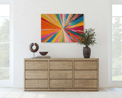 Abstract Color, Color Theory, Starburst, Sunburst, Modern Art, Contemporary, Framed Canvas, Statement Piece, Large Art Print, Rainbow Vivid