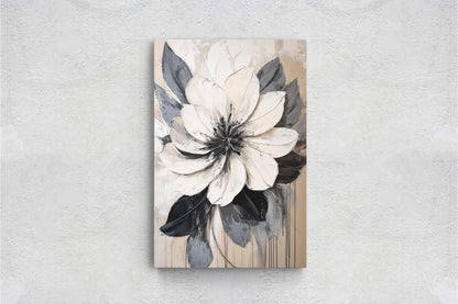 Flower Painting, Black White Flower, Contemporary Art, Beige Black White