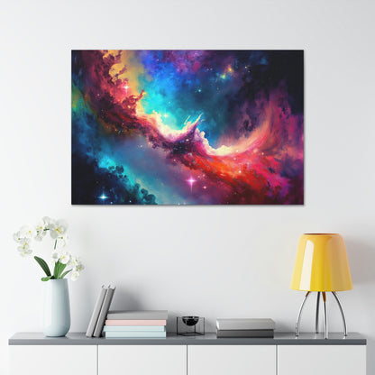Colorful Nebula Canvas Art Ready To Hang Large Print, Night Sky, Star Sky, Space Art, Watercolor, Oil Painting