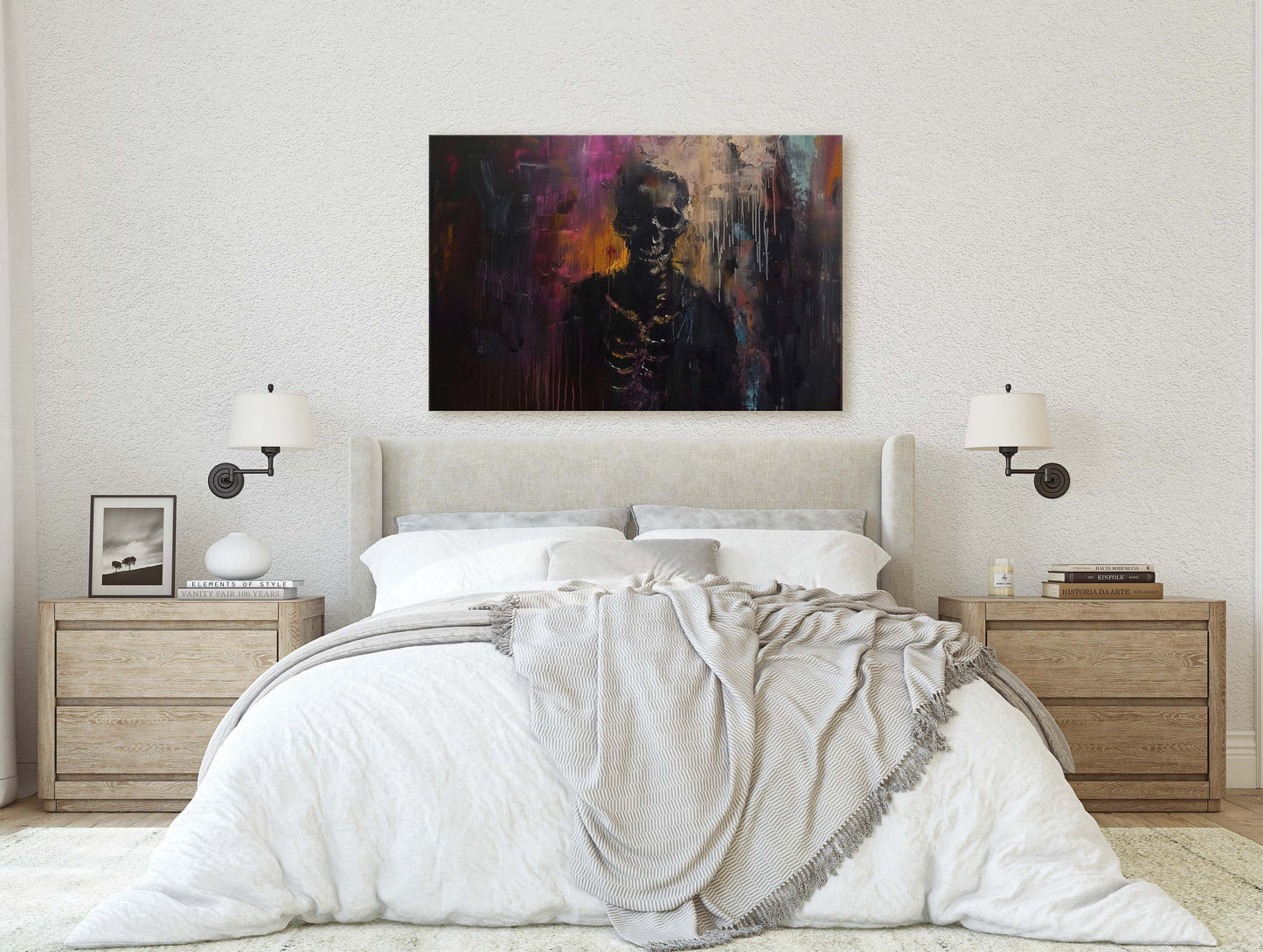 Chromatic Skeleton, Colorful Death, Creepy Decor, renaissance Painting, Dark Academia