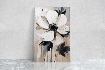 Modern Flower, Contemporary Art, Flower Painting, Black White Beige