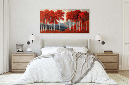 Red Aspen Tree Art, Fall Tree Painting, Mountain Aspens, Autumn Colors