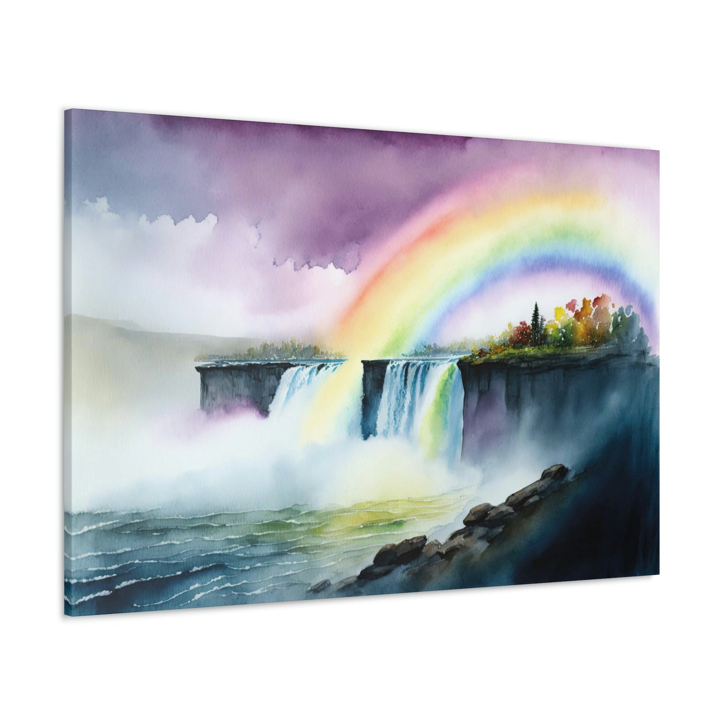 Watercolor Rainbow Waterfall Canvas Art Ready To Hang Large Print