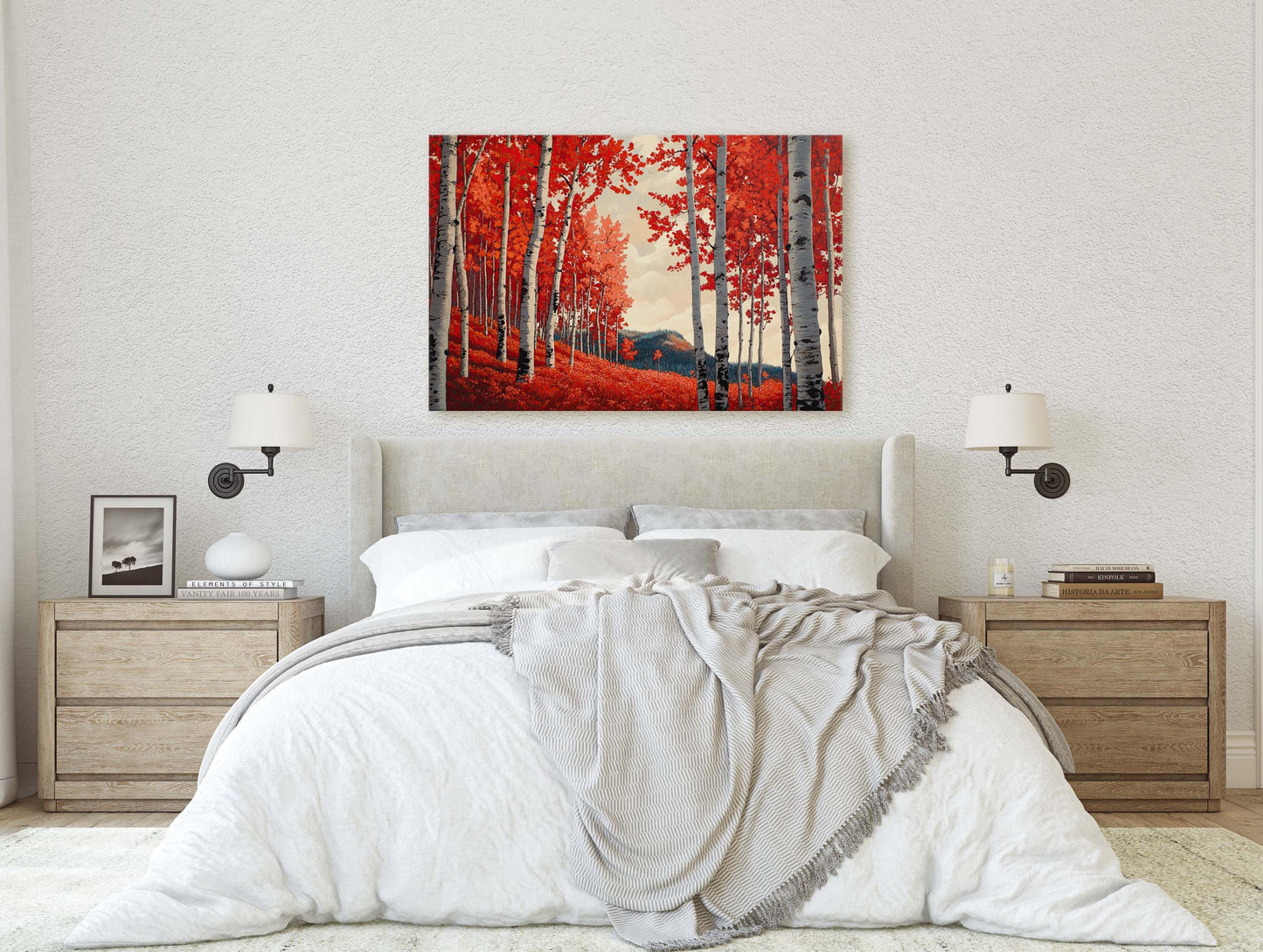 Red Aspen Trees, Fall Aspen Art, Autumn Tree Painting