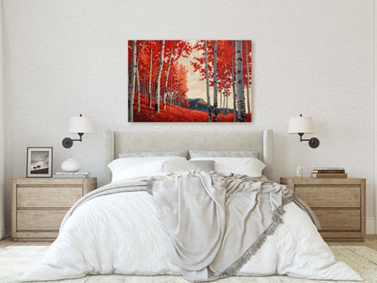 Red Aspen Trees, Fall Aspen Art, Autumn Tree Painting