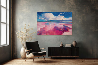 Abstract Beach, Surreal Beach Painting, Pink Blue