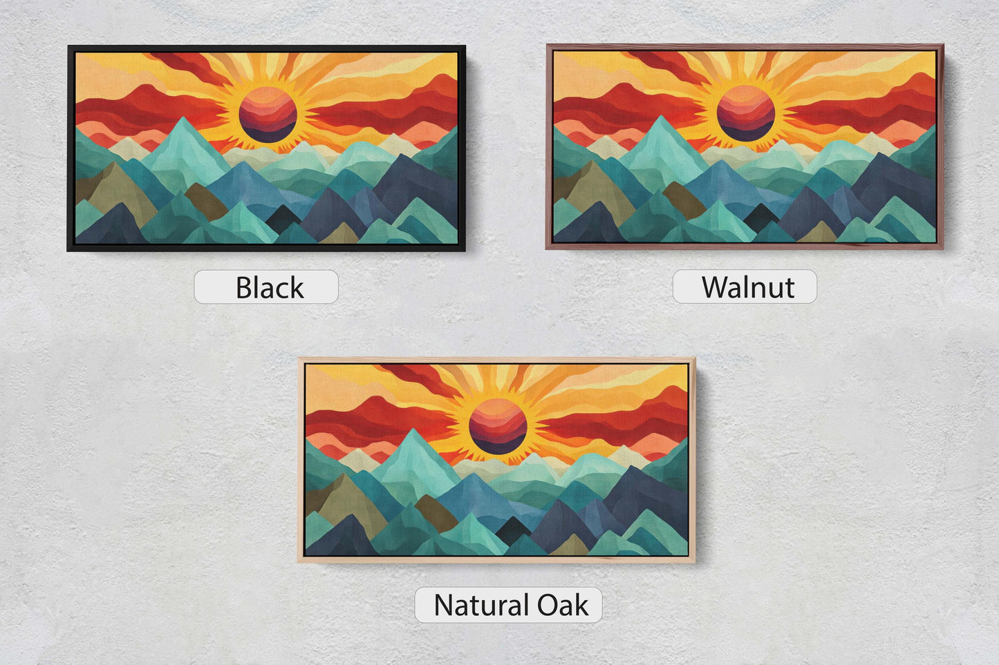 Sunshine Mountain, Canvas Print, Sunset Decor, Flat Art, Vibrant Color, Bold Art, Abstract, Mid Century Modern, Scandinavian Print